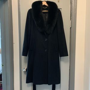 Real fur collar wool coat black, NWOT